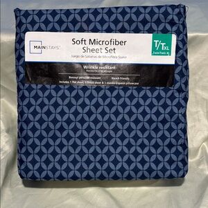 Mainstays Geometric Navy Microfiber Sheet Set